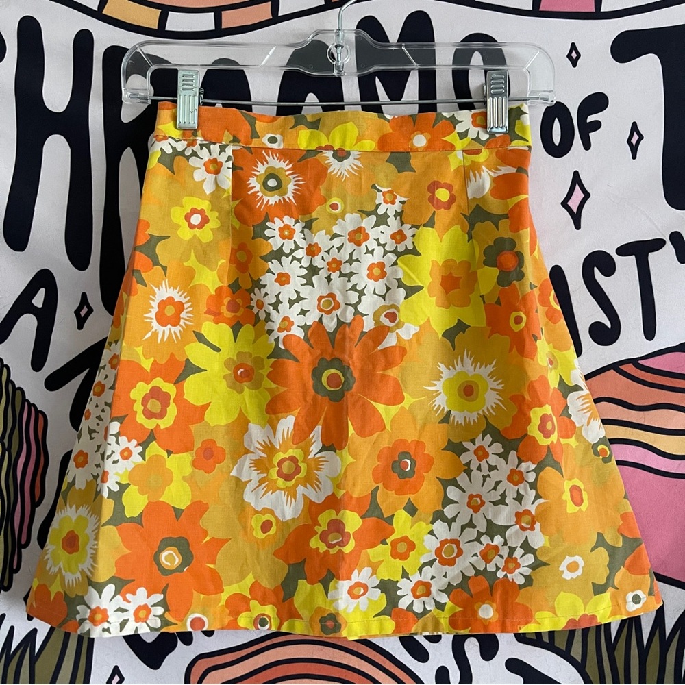 Floral A-Line Skirt in Orange and Yellow